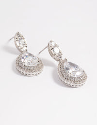 Rhodium Diamond Simulant Oval Halo Drop Earrings - link has visual effect only