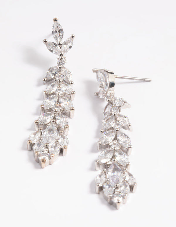 Rhodium Diamond Simulant Vine Drop Earrings