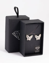 Rhodium Diamond Simulant Small Butterfly Stud Earrings - link has visual effect only