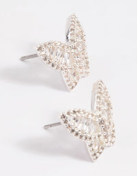 Rhodium Diamond Simulant Small Butterfly Stud Earrings - link has visual effect only