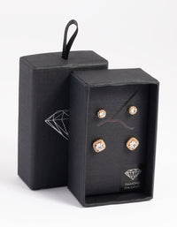 Gold Diamond Simulant Halo Stud Earring Set - link has visual effect only