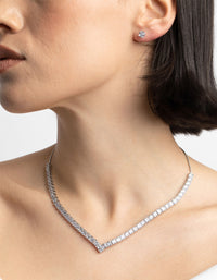 Rhodium Diamond Simulant Square Necklace & Earrings Set - link has visual effect only