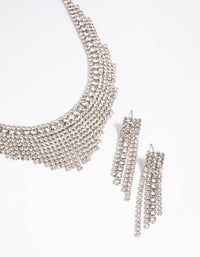 Rhodium Diamond Simulant Waterfall Necklace & Earrings Set - link has visual effect only