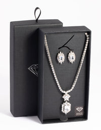 Rhodium Diamond Simulant Vintage Necklace & Earrings Set - link has visual effect only