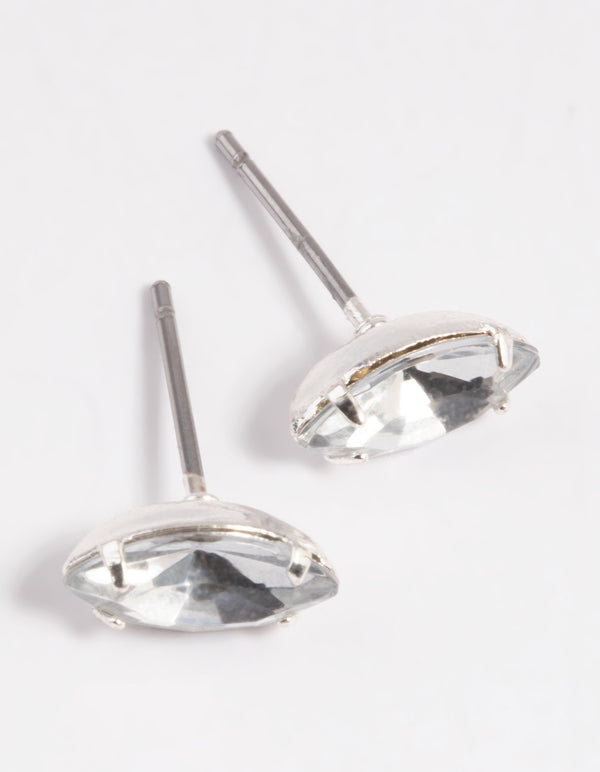 Silver Diamante Marquise Claw Stud Earrings