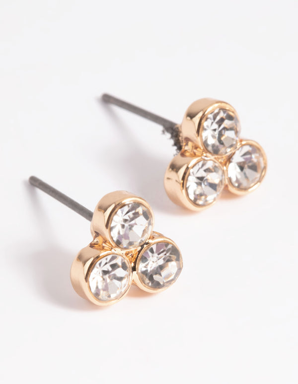 Gold Diamante Stud Earrings