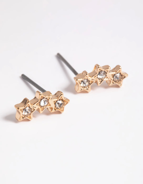 Gold Diamante Star Crawler Stud Earrings