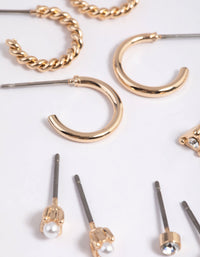 Gold Pearl Stud & Huggie Hoop Earring 8-Pack - link has visual effect only