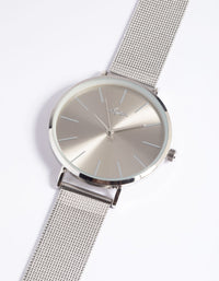Rhodium Simple Mesh Strap Watch - link has visual effect only