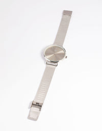 Rhodium Simple Mesh Strap Watch - link has visual effect only