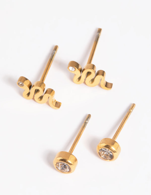 Gold Plated Surgical Steel Snake Stud Earring Pack