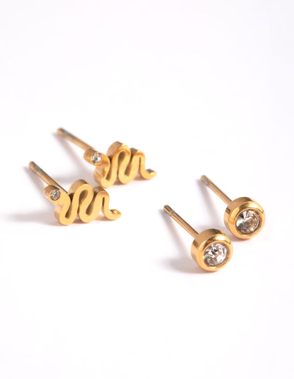 Gold Plated Surgical Steel Snake Stud Earring Pack