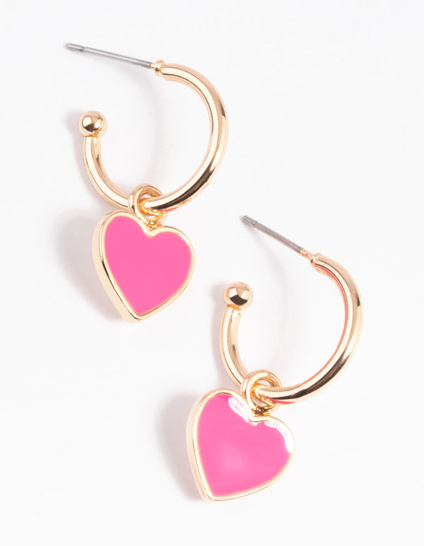 Pink Heart Huggie Hoop Earrings