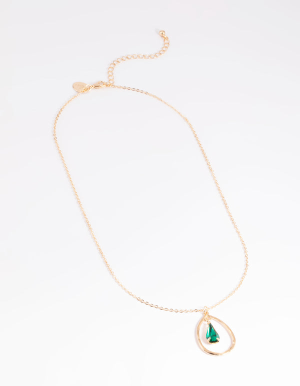Green Diamante Pear Necklace