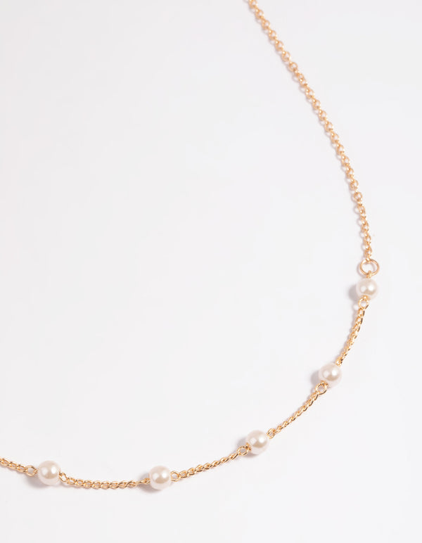 Gold Dainty Pearl Necklace