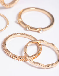 Gold Textured Diamante Ring Stack 5-Pack - link has visual effect only