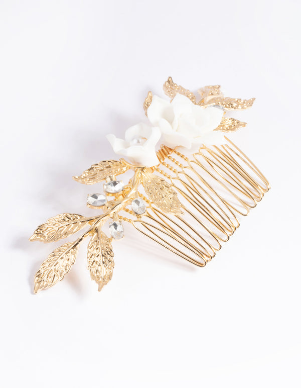 Gold Diamante Floral Comb