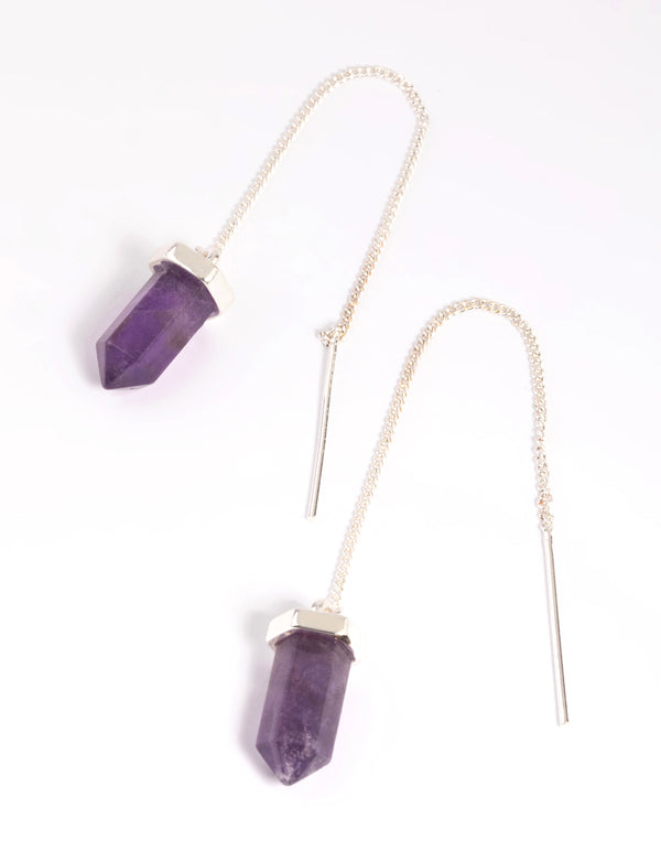 Purple Amethyst Shard Thread Through Earrings