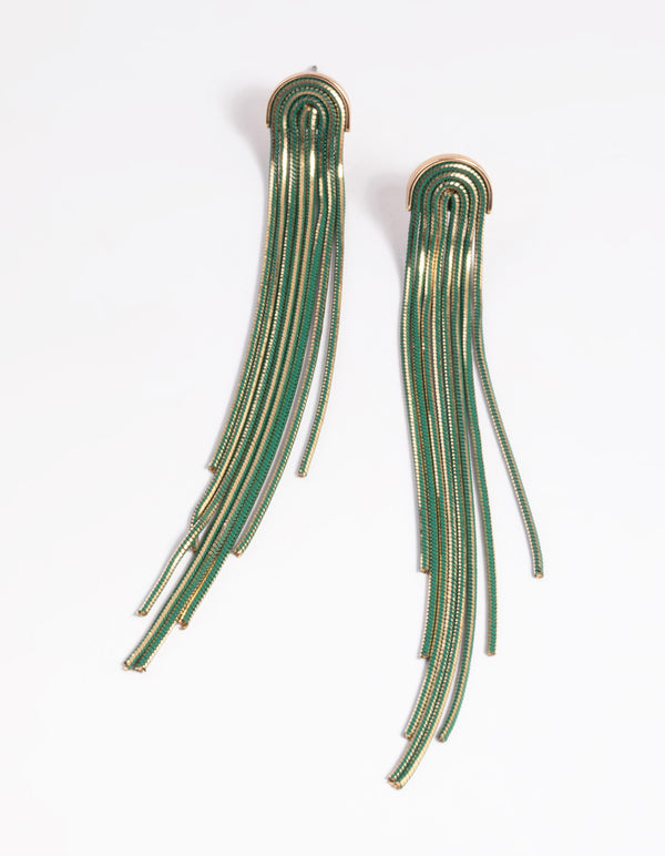 Green Waterfall Chain Drop Earrings