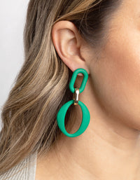Green Linked Drop Earrings - link has visual effect only