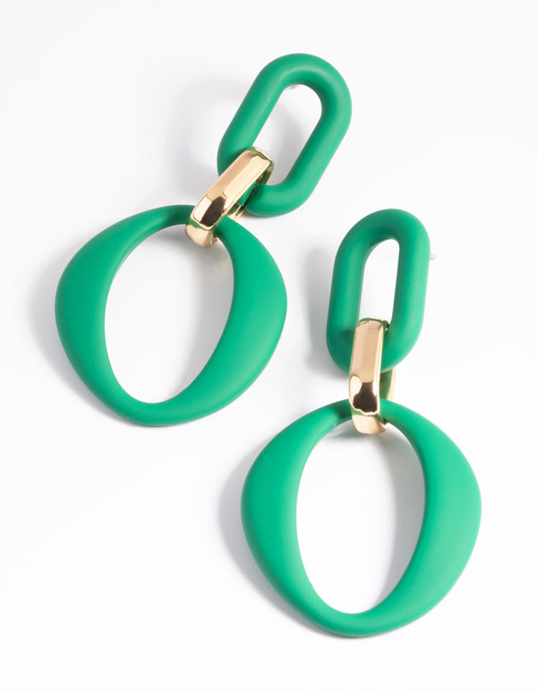Green Linked Drop Earrings