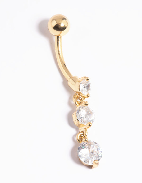 Gold Plated Surgical Steel Diamante Statement Belly Bar