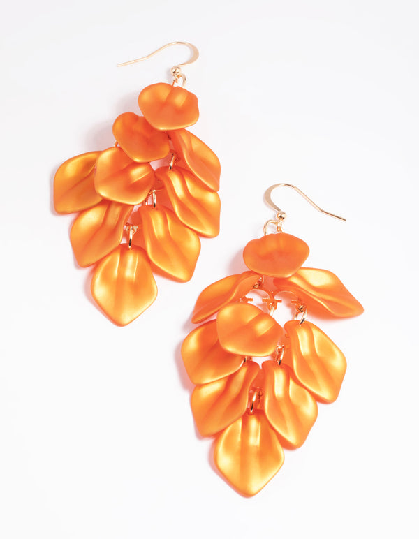 Orange Pearlised Petal Drop Earrings