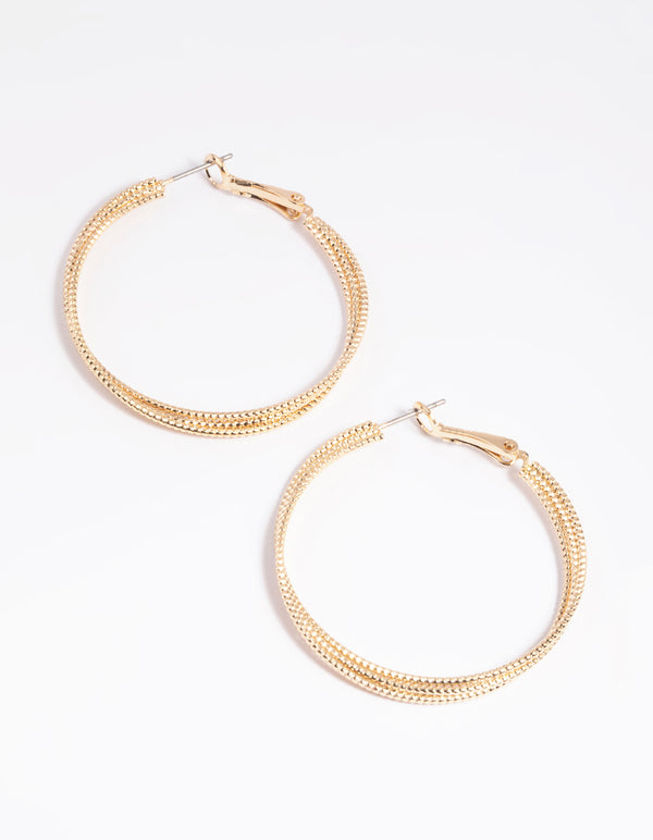 Gold Textured Criss Cross Hoop Earrings