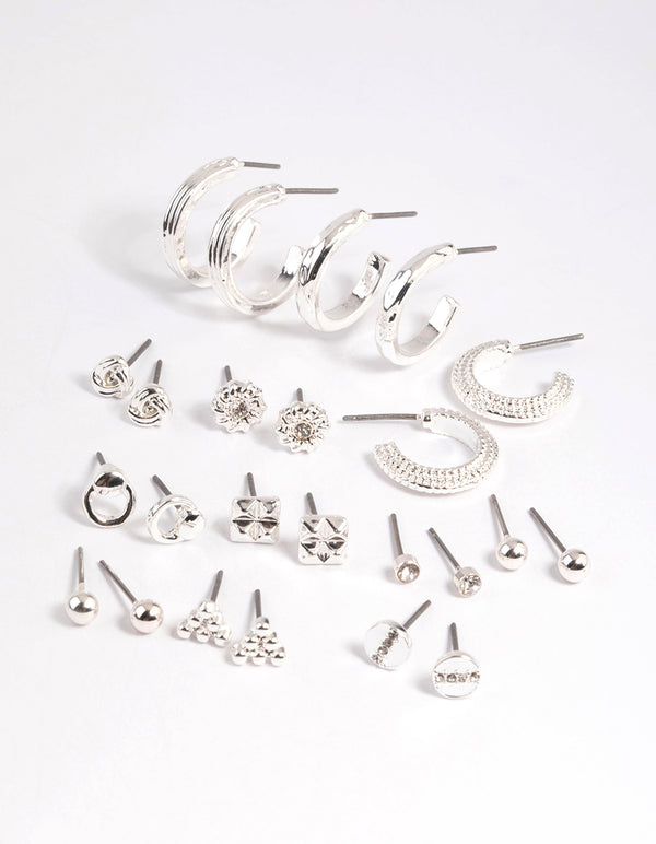 Silver Textured Stud & Hoop Earring 12-Pack