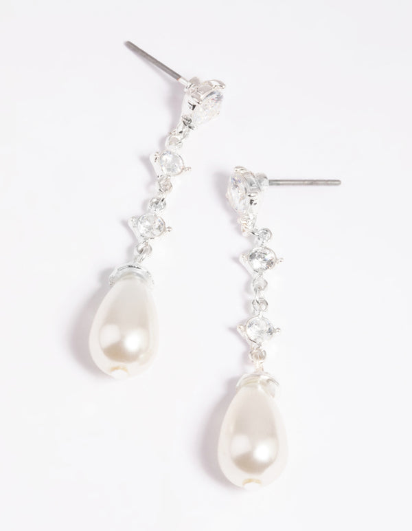 Silver Cubic Zirconia Pearl Drop Earrings