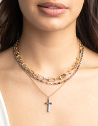 Mixed Metal Chain & Cross Necklace - link has visual effect only