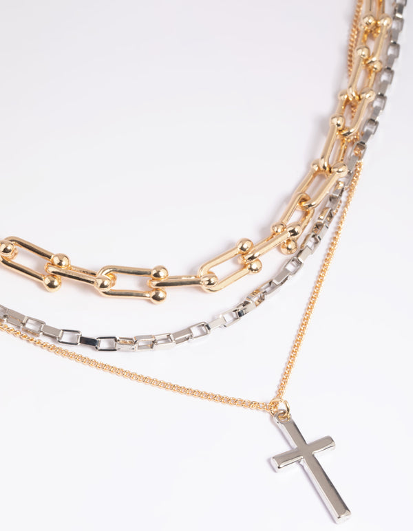 Mixed Metal Chain & Cross Necklace