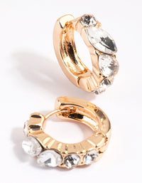 Gold Diamante Marquise Huggie Hoop Earrings - link has visual effect only