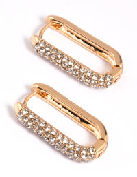Gold Diamante Oval Huggie Hoop Earrings - link has visual effect only