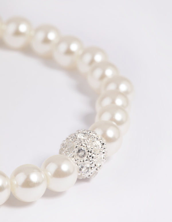 Silver Pearl Stretch Bracelet