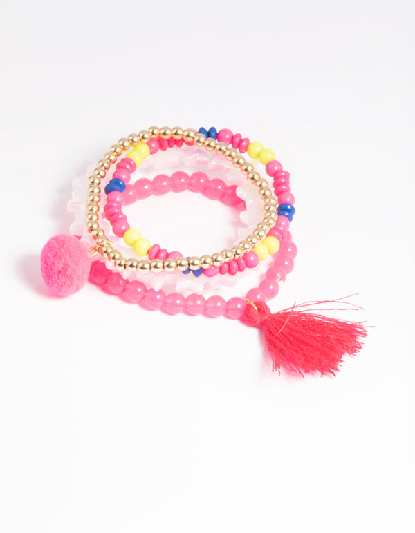 Kids Fluro Pink Stretch Bracelet 4-Pack