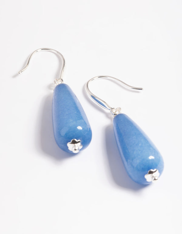 Silver Plated Semi Precious Stone Blue Drop Earrings