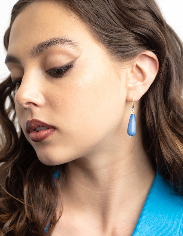 Silver Plated Semi Precious Stone Blue Drop Earrings