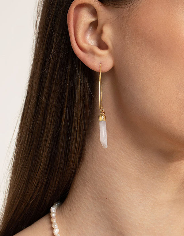 Gold Plated Rose Quartz Thread Through Earrings