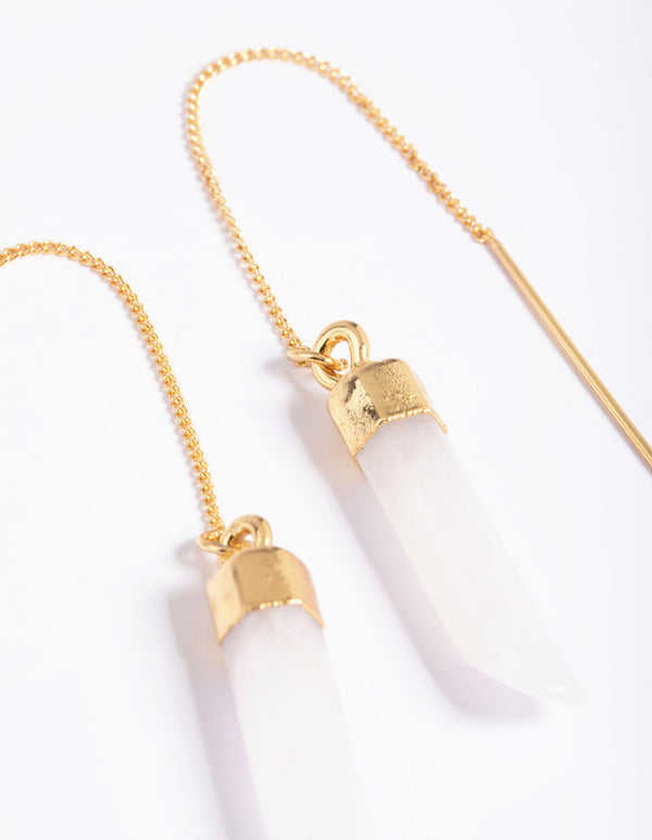 Gold Plated Rose Quartz Thread Through Earrings