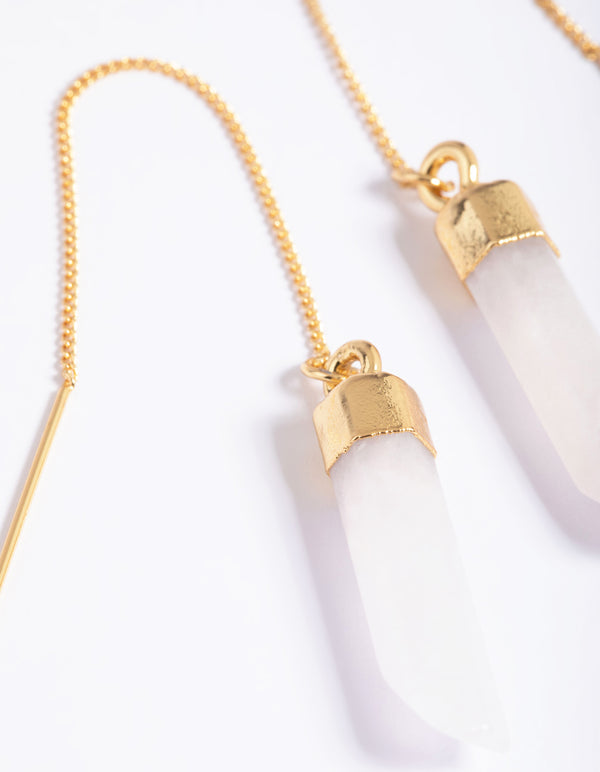 Gold Plated Rose Quartz Thread Through Earrings