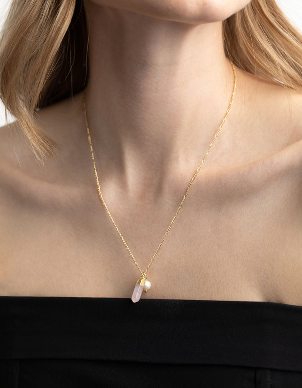 Gold Plated Rose Quartz & Freshwater Pearl Necklace