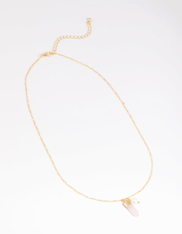 Gold Plated Rose Quartz & Freshwater Pearl Necklace