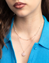 Rose Gold Plated Cubic Zirconia & Quartz Layered Necklace - link has visual effect only