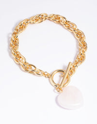 Gold Plated Rose Quartz Heart Fob Bracelet - link has visual effect only