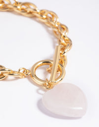 Gold Plated Rose Quartz Heart Fob Bracelet - link has visual effect only