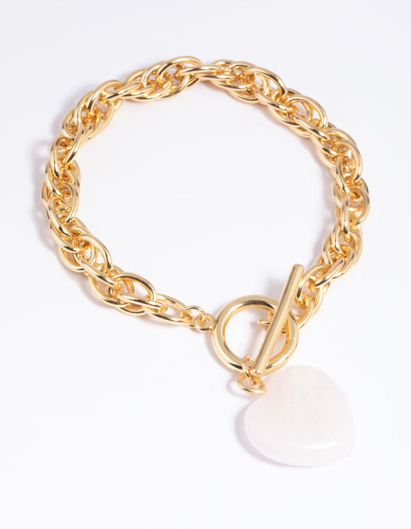 Gold Plated Rose Quartz Heart Fob Bracelet