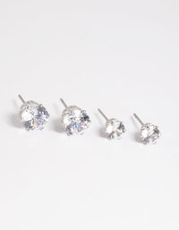 Rhodium Diamond Simulant Classic Stud Earring Set - link has visual effect only