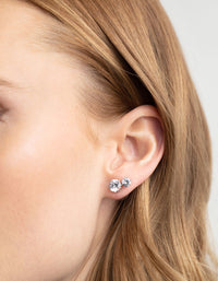 Rhodium Diamond Simulant Classic Stud Earring Set - link has visual effect only