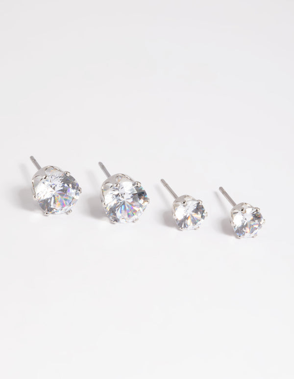 Rhodium Diamond Simulant Classic Stud Earring Set